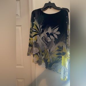 Black yellow and white tree print blouse